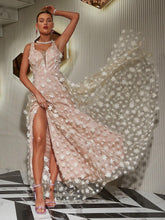 Floral Appliques Mesh Overlay Bridesmaid Dress